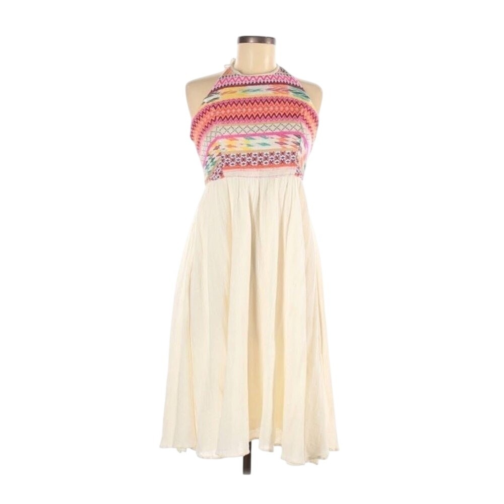 Willow & Clay Boho Halter Midi Dress Ivory Multi‎ Geometric Knit Mens M